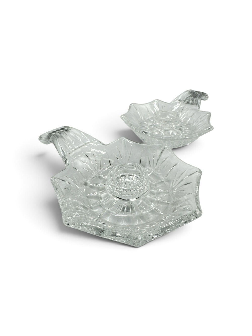 Vintage Clear Pressed Glass Candle Holders Pair Octagonal Handled Chambersticks